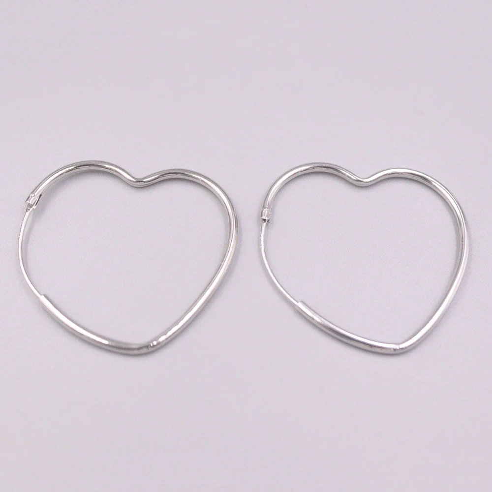 

Fine Pure S925 Sterling Silver Earrings Women 35*3.5mm Smooth Heart Hoop Earrings