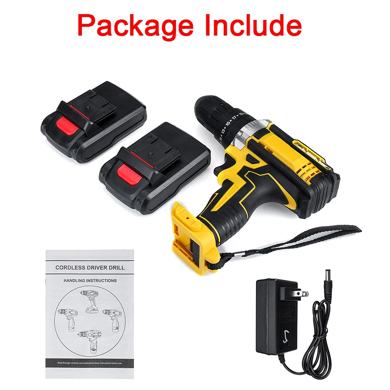 

48V Cordless Electric Hammer Impact Drill Screwdriver 25+3 Torque Dual Speed Wireless Power Driver Power Tool With 2 Battery
