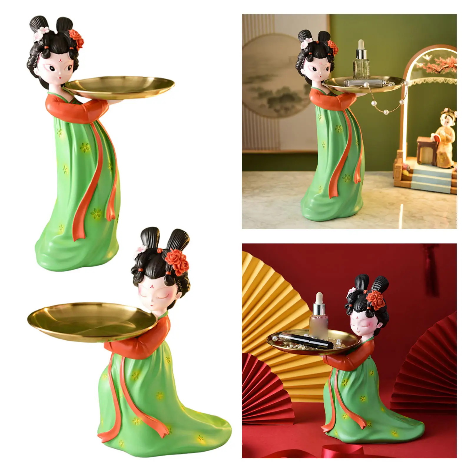 

New Chinese Girl Figurine Entrance Key Holder Resin Storage Tray