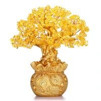 natural crystal fortune tree fortune ornaments wine cabinet resin ornaments home living room porch small money tree opening gift