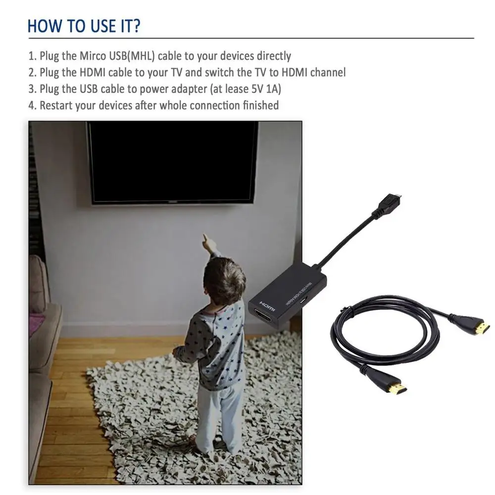 Micro USB To HDMI Adapter Cable Male to Female 1080P HD for MHL Device HDTV Adapters For Samsung Huawei with 3M | Электроника