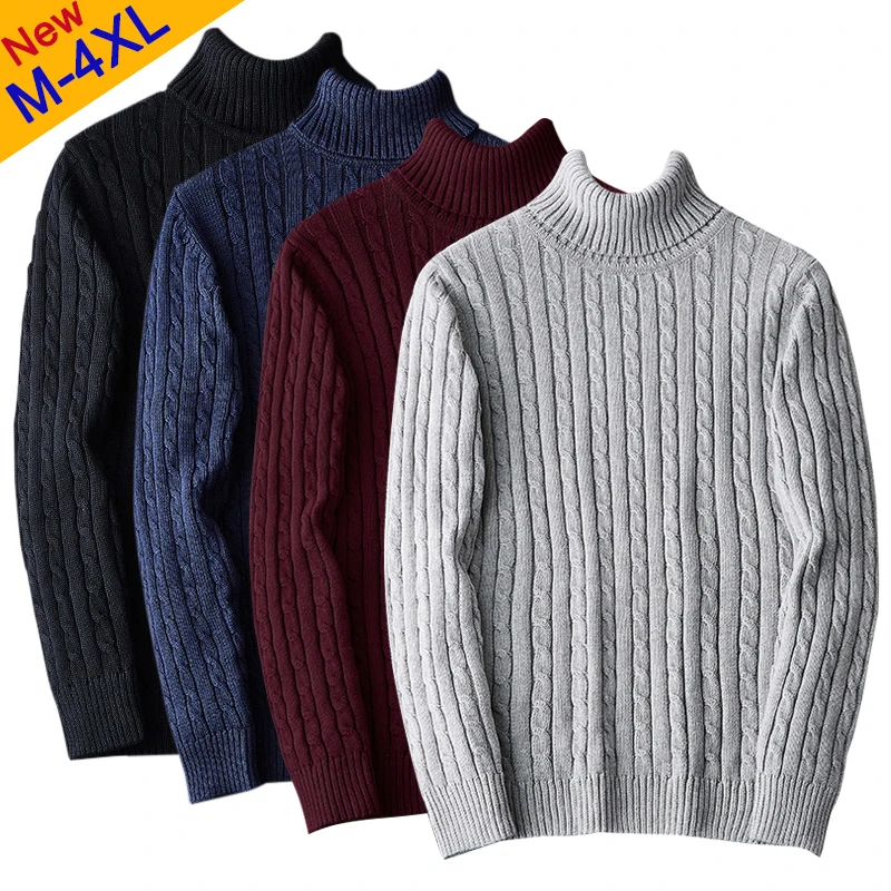 Мужской трикотажный свитер с высоким воротником плотный вязаный пуловер