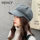 YQYXCY зимние шапки для женщин, утолщенный теплый берет, восьмиугольная шапка, Женская Ретро-Кепка художника, одноцветная Кепка Newsboy Gorras, Корейская