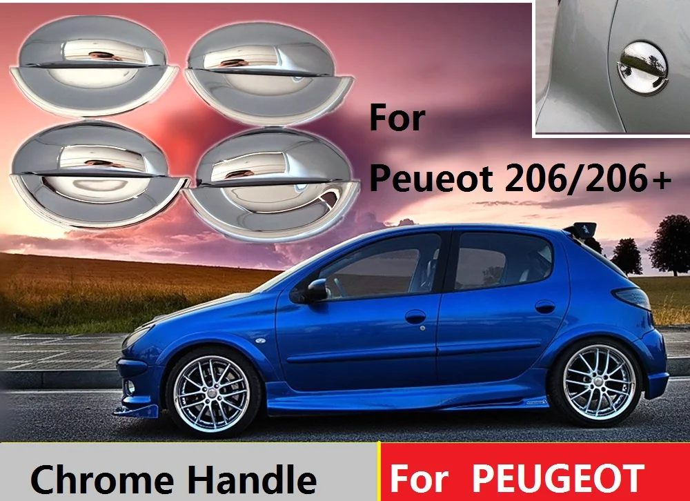 Chrome Handle Cover Trim Set For Peugeot 206 206+ 206sw 206cc Sedan 1998 1999 2002 2004-2006 08 09 107 2005-2011 13 14 BYD F0 | Автомобили