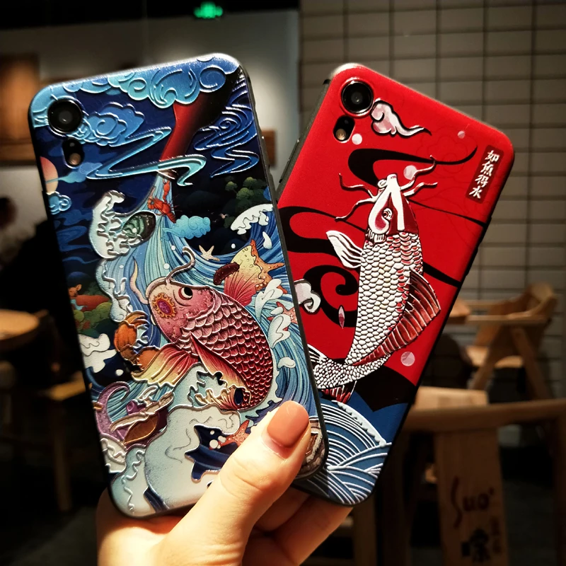 Чехол для iPhone 11 Pro Max XS XR X 8 7 Plus 6 6S рельефный мягкий чехол с объемным рисунком карпа