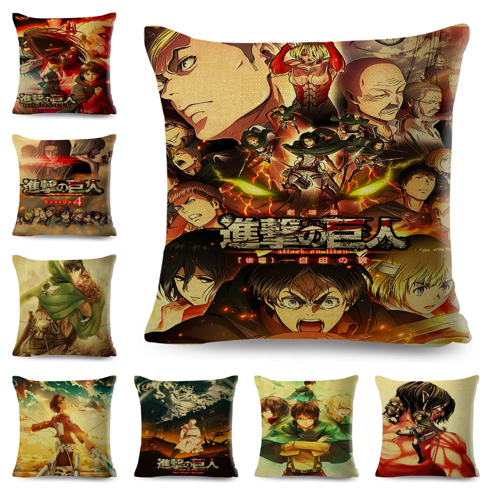 Attack on Titan Cushion Cover Decor Cartoon Japanese Anime Print Pillowcase for Sofa Home Car Polyester Pillow Case 45x45cm