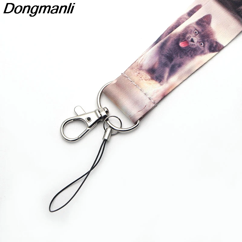 PC107 милый кот lanyards держатель удостоверения личности ID карты пройти тренажерный зал мобильный телефон USB бейдж держатель повесить веревку Lariat шнур КЛЮЧИ