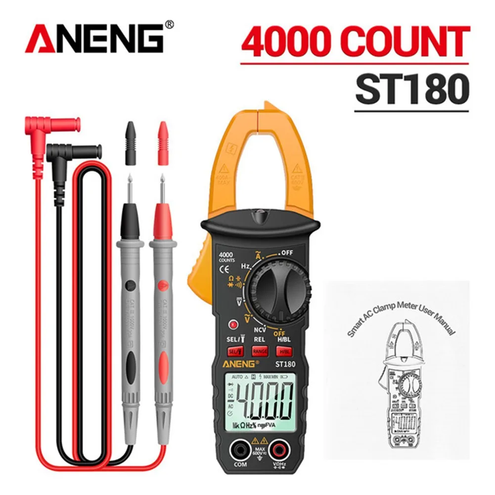 

ANENG ST180 4000 Counts Digital Clamp Meter AC Current Multimeter Ammeter Voltage Tester Car Amp Hz Capacitance NCV Ohm Tool