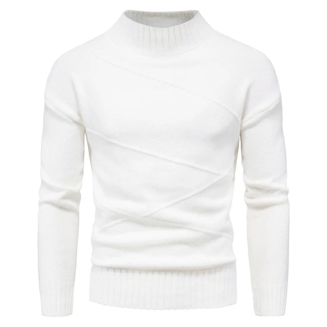 

Men Fashion Slim Fit Streetwear Mock Neck Plain Pullover Knitted Wool Sweater