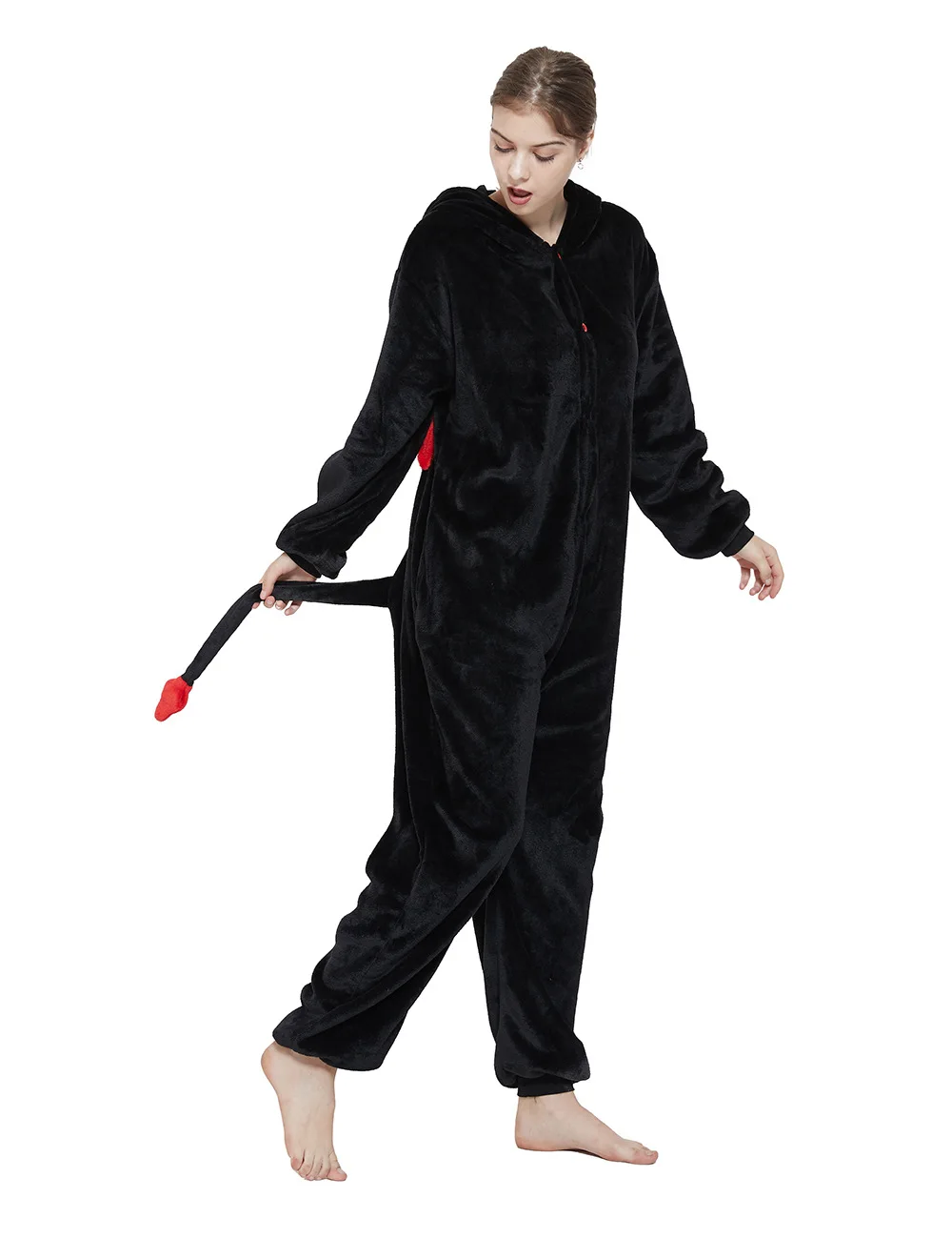 HKSNG Новый взрослых кигуруми дьявол Onesies Пижама Фланелевая пижама с принтом