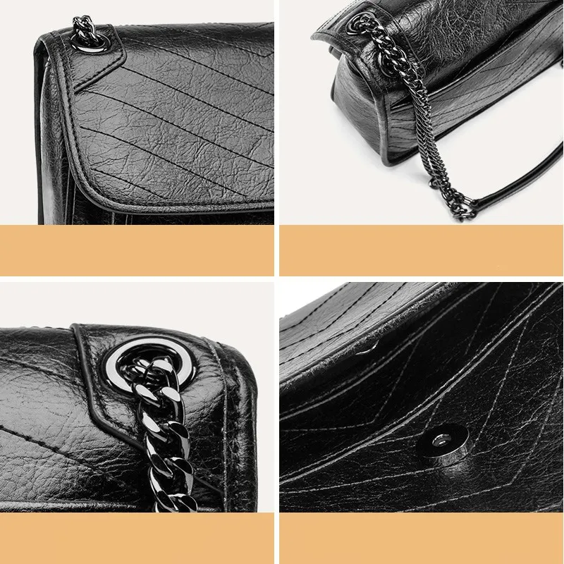 

Bison Denim New Women's Shoulder Bags For Ladies Handbags Designer Leather Chain Bag Fashion Black Messenger Bag Luxury