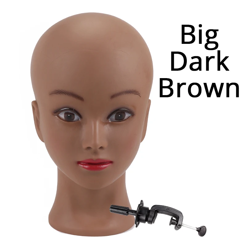 Big Dark Brown Горячая Женский манекен голова шляпа парик голова с настольным зажимом PP лысый манекен голова без волос для парика Ats дисплей ювелирных изделий - Цвет: Big Dark Brown