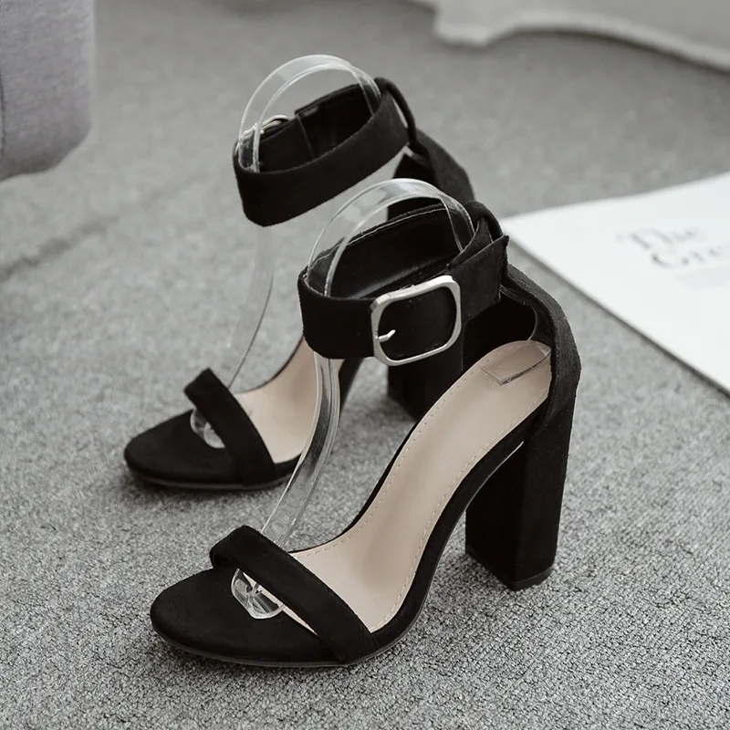 

Sandals Women Sandals Suede High Heel Shoes Large Size Female Ankle Strap Shoes Ladies Roman 2021 Black Thick High Heel