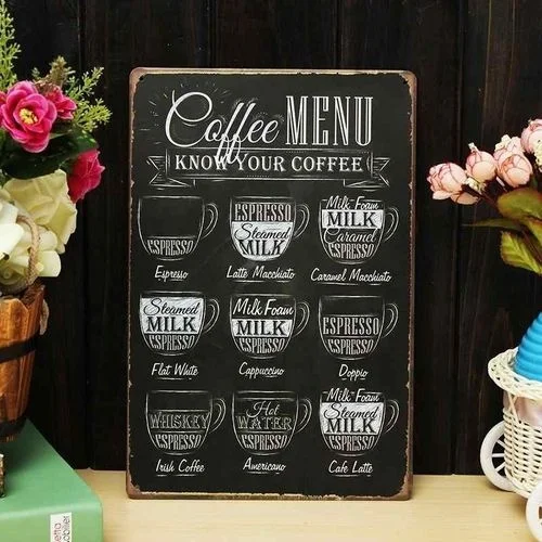 

1Pc Vintage Coffee Menu Tin Sign Plaque Metal Art Poster Bar Pub Cafe Home Decor