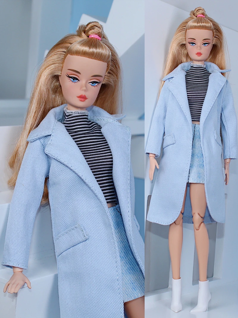 

1/6 BJD Doll Clothes Light Blue Parka Winter Coat Jacket for Barbie Dress Outfits 11.5" Dolls Accessories Kids DIY Toy Best Gift