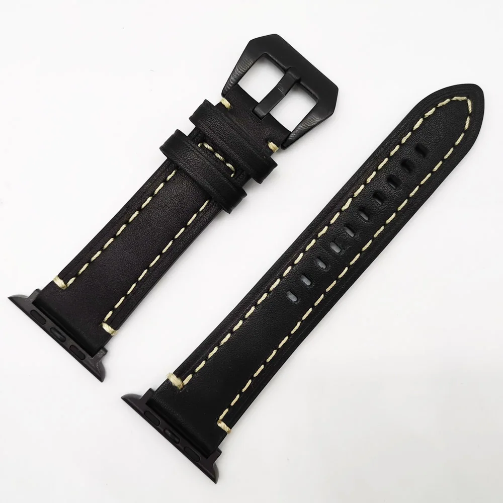 

Genuine leather loop strap for apple watch band series 3 2 1 38mm 40mm 42mm 44mm wristband for iwatch 6 5 4 real leather Black