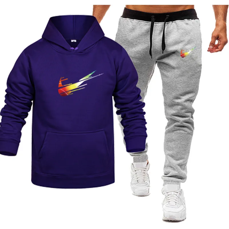 

2021 hot new fall/winter hedging casual sports sweatshirt men's fashion printed sweatpants suit