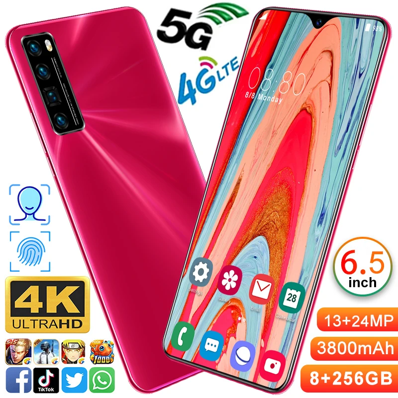 

Nowa7 Dual SIM+SD Card Face Unlock 8+256GB ROM Smartphones 6.5 Inch Andriod 9.0 13+24MP Cell Phone CPU MT6595 Mobile Phone