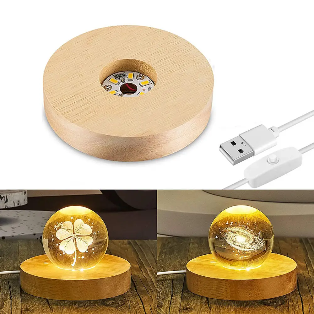 

4 inch Wood Light Base Rechargeable Remote Control Wooden LED Light Rotating Display Stand Lamp Holder Lamp Base Art Ornament