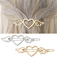 80hot sale korean style vintage hollow love heart angel wing women hairpin hair clip metal barrette elegant silver golden pins