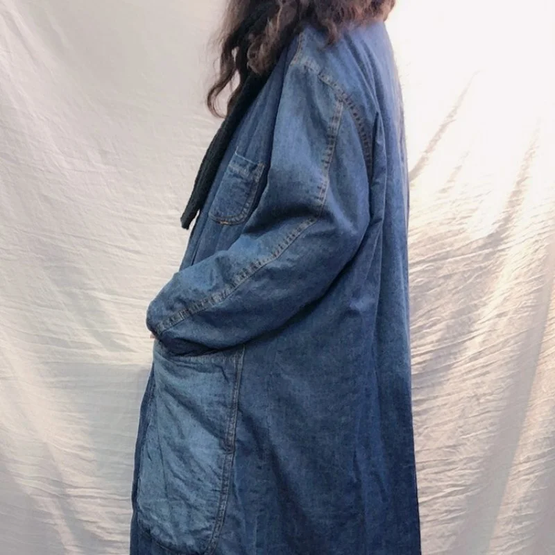 Женская джинсовая куртка свободного покроя длинная винтажная из денима с