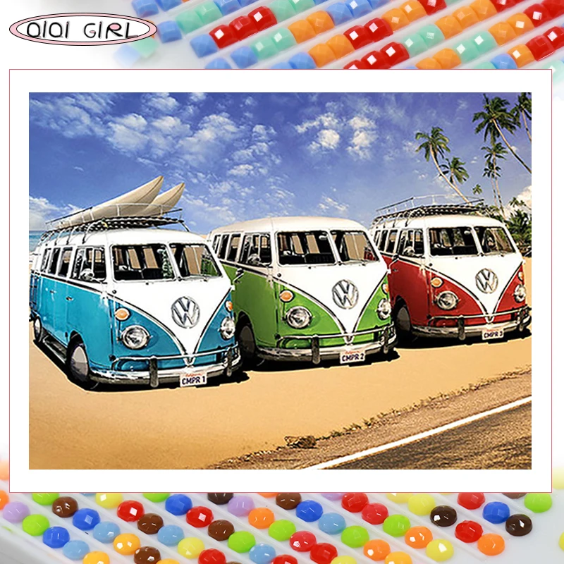 

QIQI GIRL full diamond square diamond painting 5D car bus landscape diamond art embroidery cartoon mosaic handmade home decorati