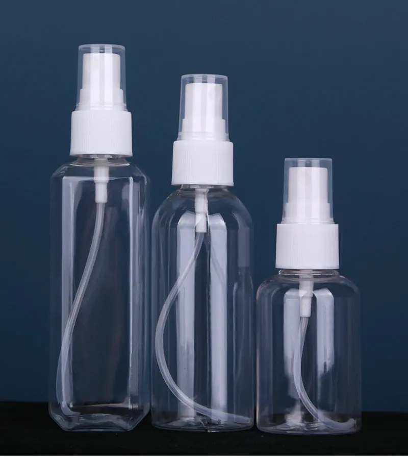 

10pcs/lot 10ml To 100ml Clear PET Spray Bottle Small Plastic Side Spray Bottle of Alcohol Perfume or Laboratory Experiment