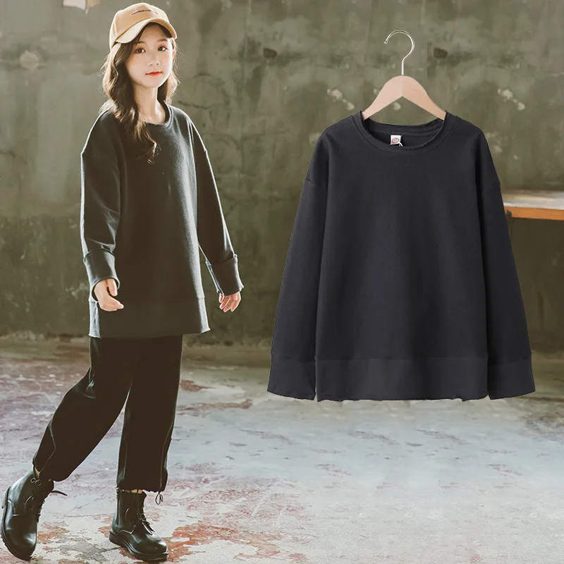 

2021 Solid Spring Autumn Tops Hoodies Girls Sweatshirts Jacket Coat Kids Overcoat Outwear Teenager High Quality