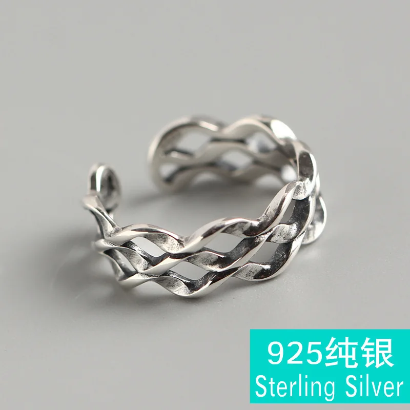 Хипстер Ретро 925 пробы серебряные кольца для мужчин и женщин волнистые
