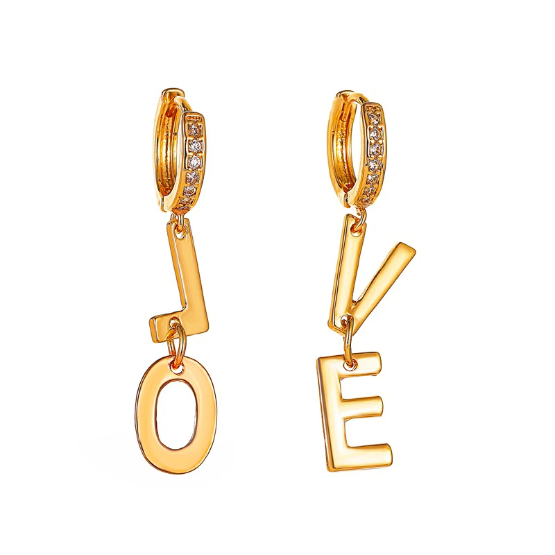 

New zircon earrings LOVE couple fashion creative asymmetric letter earrings female temperament hipster simple LOVE ear buckles