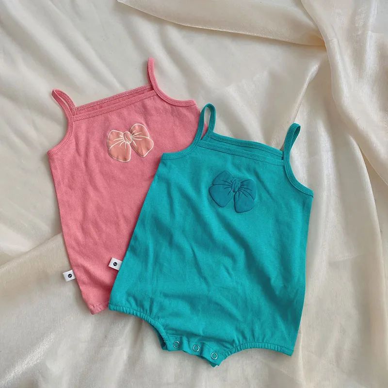 

MILANCEL 2021 Summer Baby Bodysuits Toddler Girls Bow Bodysuits Thin Fabric One Piece Toddler Outfit