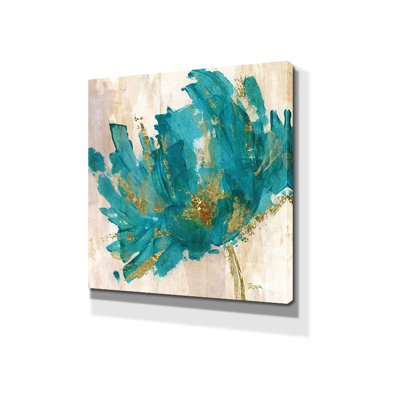 

Morden Canvas Painting Abstract Green Flowers With Golden Foils Posters And Prints Wall Art Picture for Living Room Home Decor