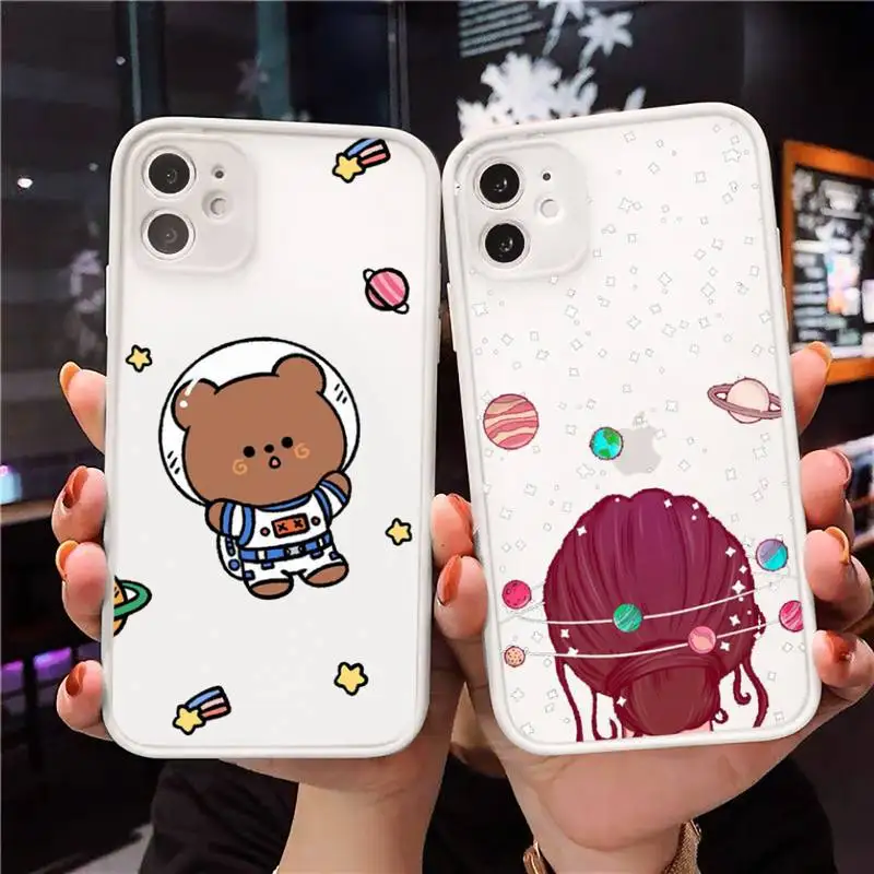 

Cute Cartoon Astronaut Planet Phone Case For iPhone 12 11 Mini Pro XR XS Max 7 8 Plus X Matte transparent White Cover