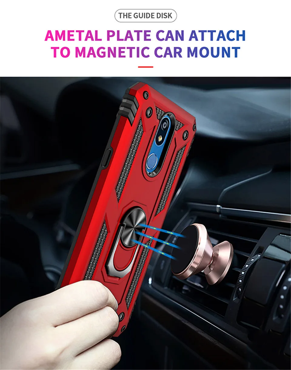 Heavy duty Magnetic hard shockproof finger ring holder back cell phone case cover for LG aristo 2 3 K40 K50 Q60 K12 PLUS |