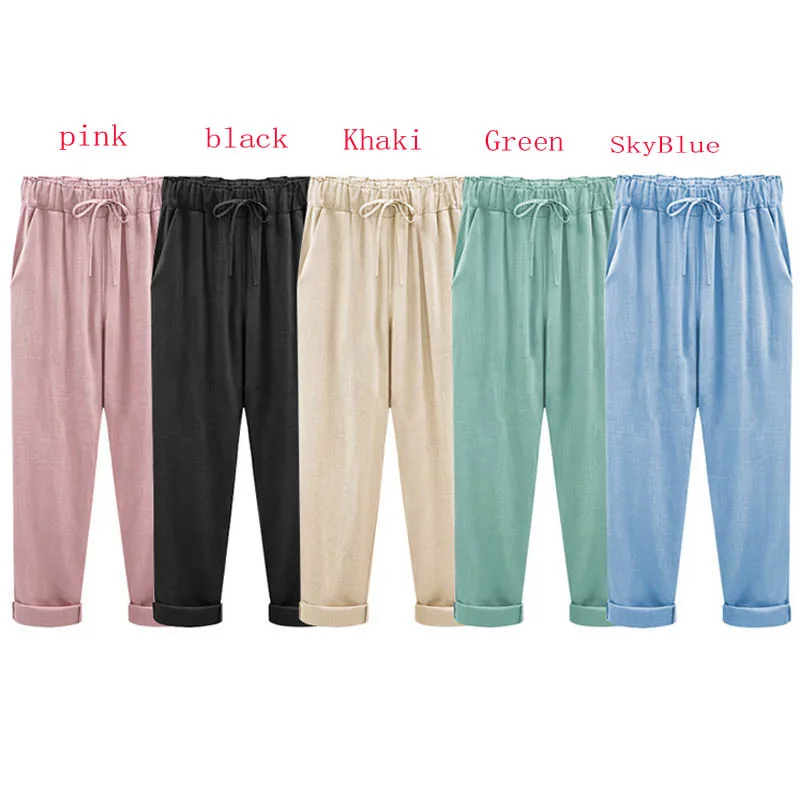 

Zoulv Summer Wide Leg Pants for Women Large Plus Size Harem Pants Linen Pant Casual Womens Cotton Linen Elastic Waist Trousers