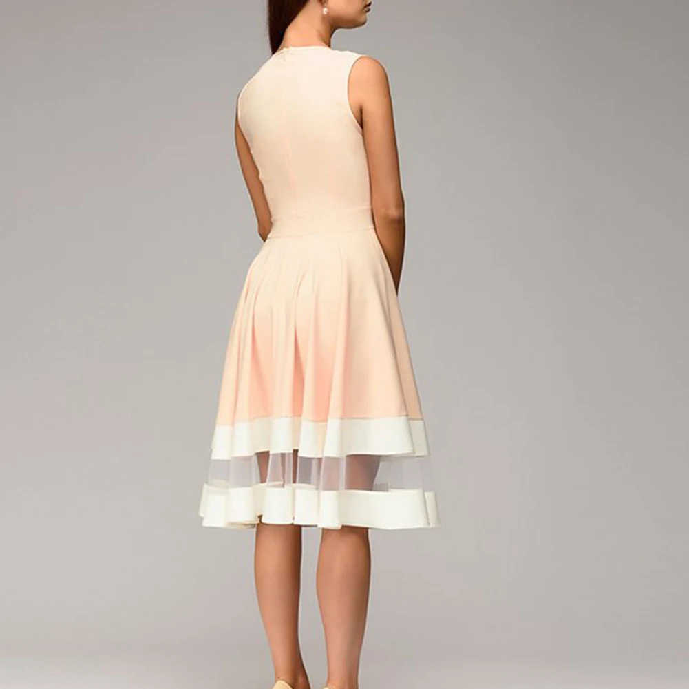 Шикарное женское Сетчатое платье миди без рукавов с круглым вырезом и сшитым