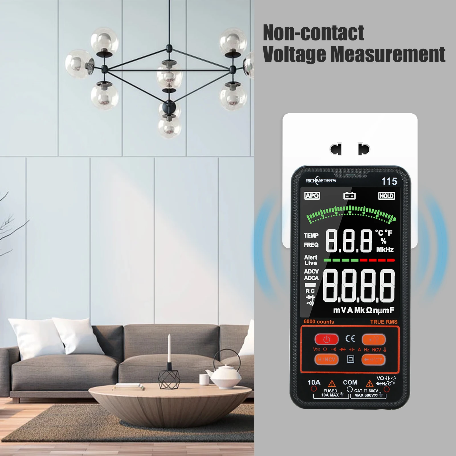 Цифровой мультиметр RICHMETERS RM115 с большим ЖК-дисплеем 6000 отсчетов True RMS напряжение