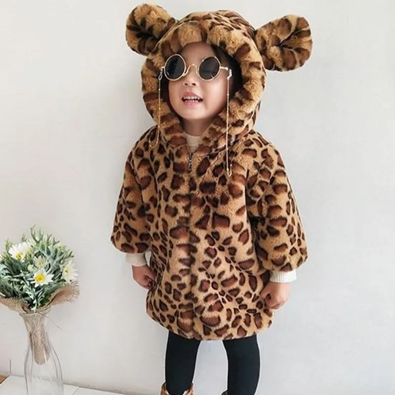 Новые леопардовые зимние пальто из искусственного меха для девочек Теплые