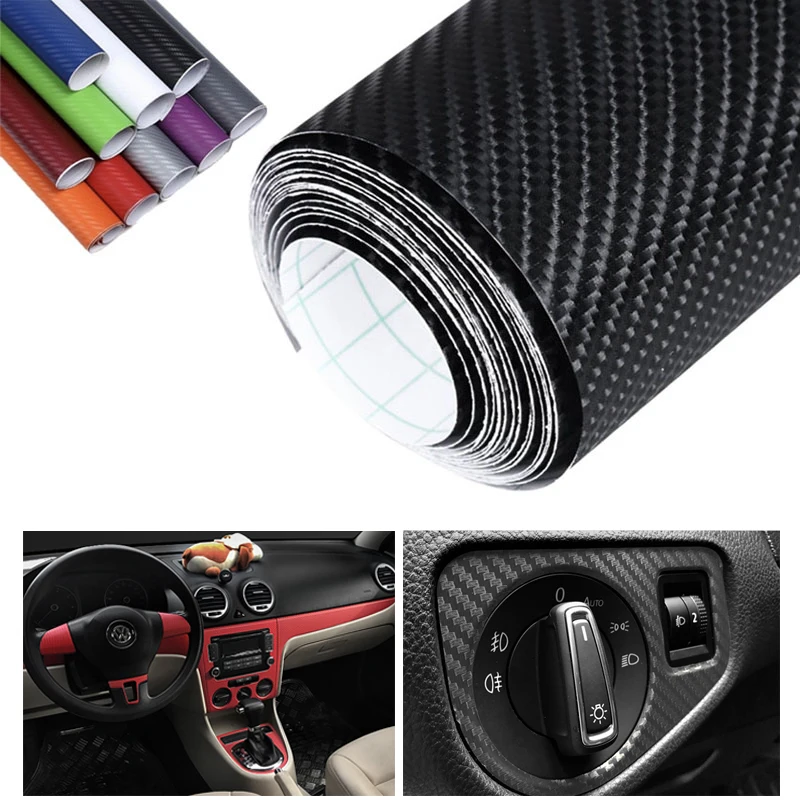 

30cmx127cm 3D Carbon Fiber Car Stickers Roll Film Wrap Car Motorcycle DIY Styling Vinyl Black Colorful Decal