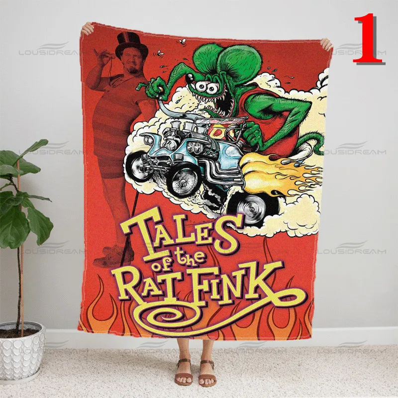 Cartoon Rat Fink Pattern Blanket Animated Monster Mouse Flannel Air-conditioning Quilt Portable Blanket for Travel Bedding