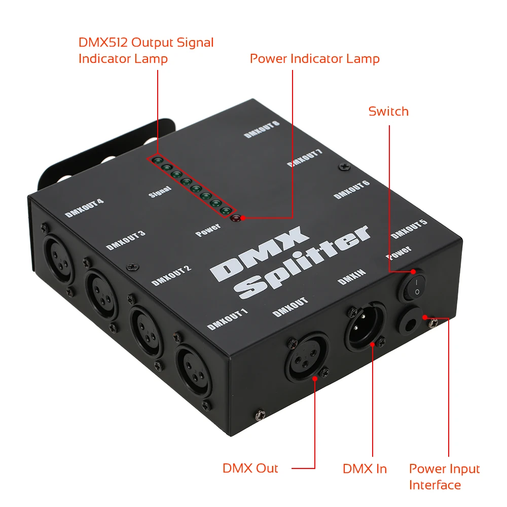 DMX512 оптический сплиттер портативный усилитель сигнала прожектора 8-канальный
