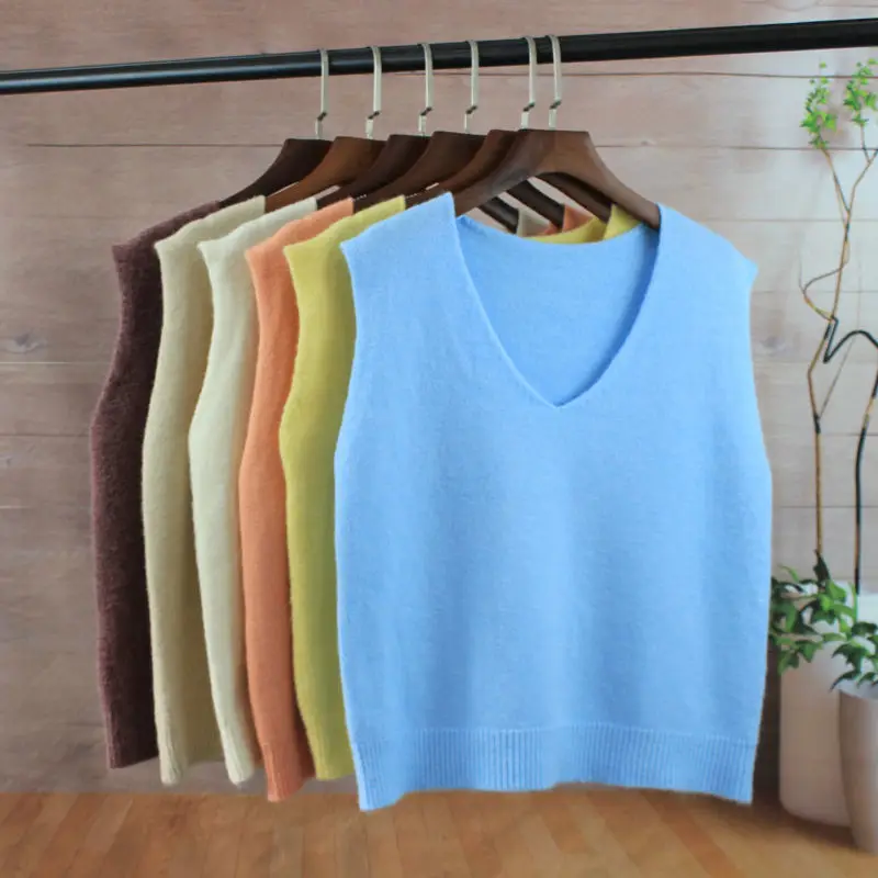 

Women's Vest For Autumn V-neck Sweater Woman Knit Sleeveless Preppy Style Solid Color All-match Waistcoat Fashion Simplicity Top