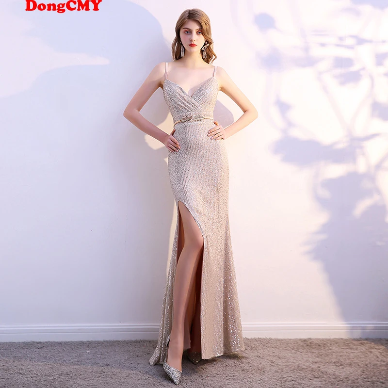 

New Long Formal Sexy Evening Dresses DongCMY V-Neck Mermaid Sequined Robe De Soiree Prom Elegant Gown