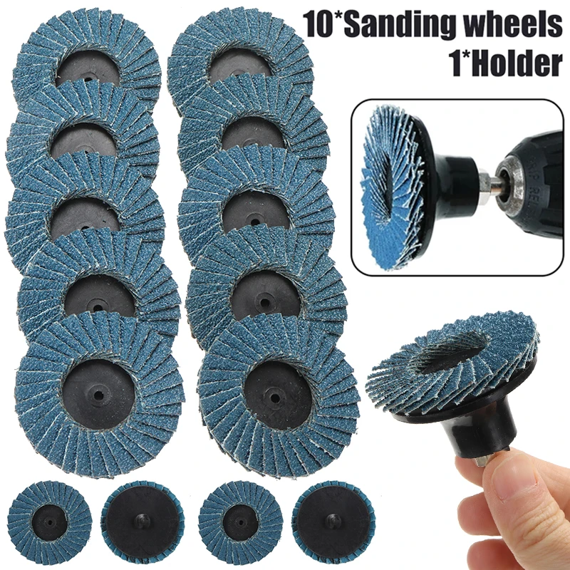 

10Pcs 2" Flat Flap Discs Roll Lock Grinding Sanding Wheels Blades 50mm With Holder For Angle Grinder Abrasive Tools 60 Grit