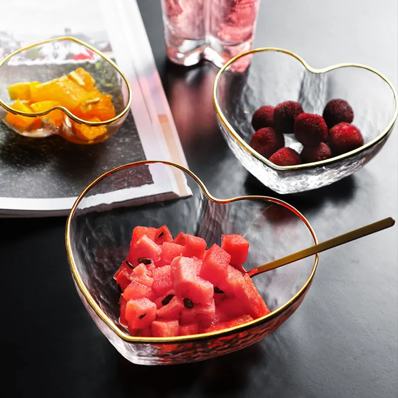 Милая чаша в форме сердца с золотой стороной прозрачная стеклянная для уксуса