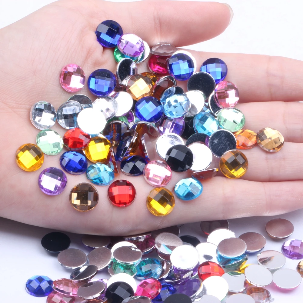 

10mm 1000pcs Round Gems Flatback Earth Facets Craft Art DIY Stones Acrylic Rhinestone Strass High Shine Nail Art Stones