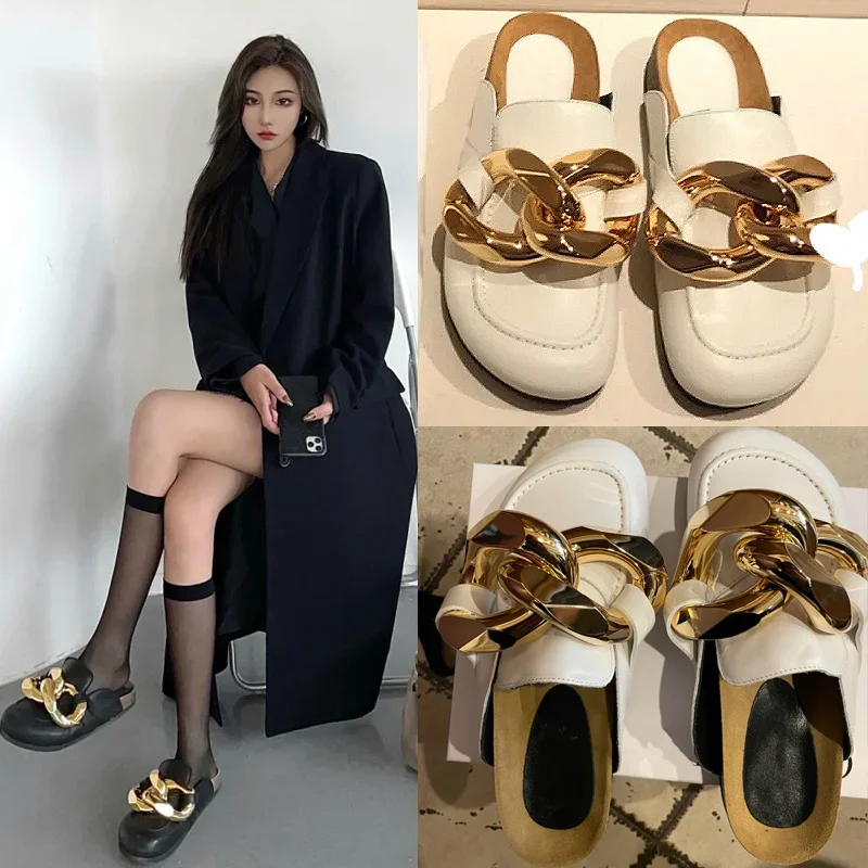 

Женская обувь, полутапочки, женская верхняя одежда, модная цепочка, на толстой подошве, обувь с большим носком, для женщин