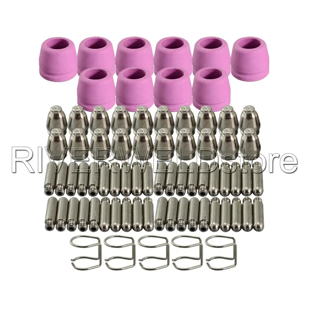 

P60 WSD-60P Plasma Cutter Cutting Torch Consumables Nozzles Tips Assorted size kit 1.2 60A / 1.0 50A / 0.9 40A Pilot ARC 55pcs