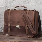 Мужская сумка, кожаный портфель Crazy Horse, мужская деловая сумка для ноутбука 14 дюймов, качественная кожаная сумка через плечо, Мужская