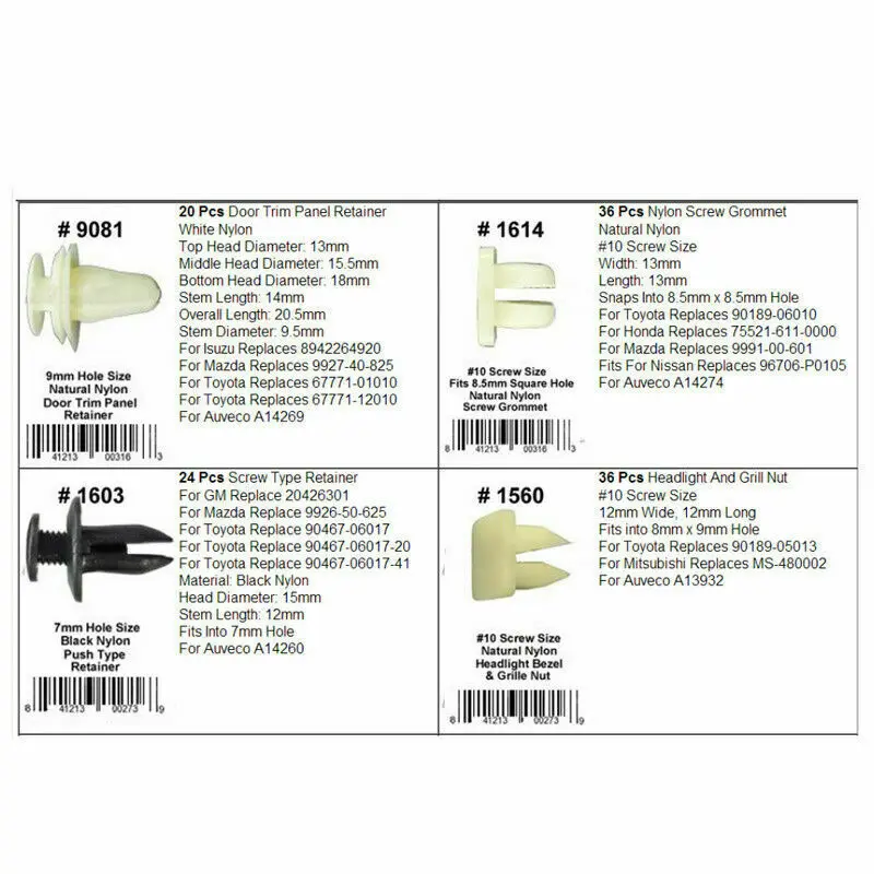 

292 PCS FENDER DOOR HOOD BUMPER TRIM CLIPS BODY RETAINER ASSORTMENT FOR TOYOTA HONDA MAZDA Mitsubishi